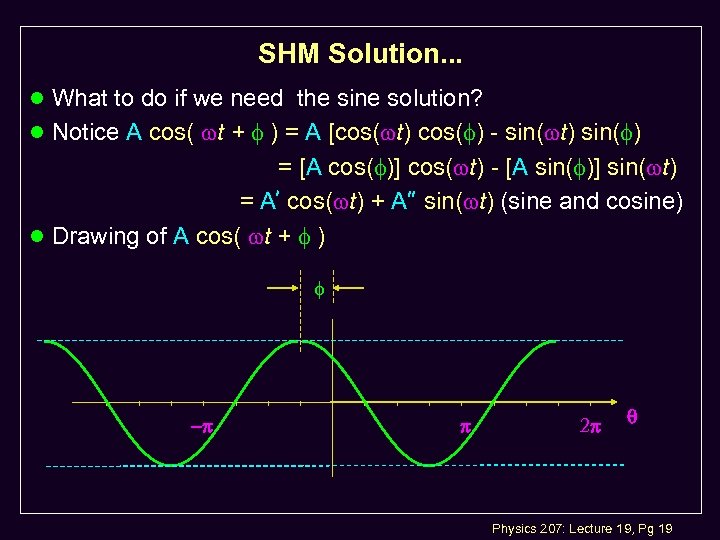 SHM Solution. . . l What to do if we need the sine solution?