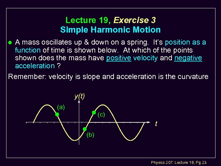 Lecture 19, Exercise 3 Simple Harmonic Motion A mass oscillates up & down on