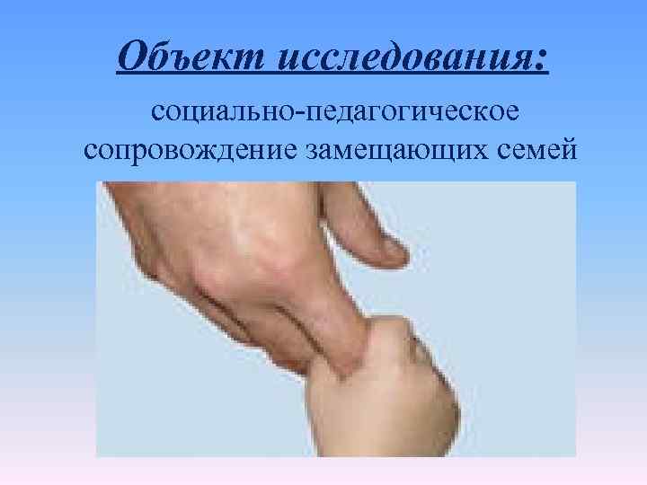 Объект исследования: социально-педагогическое сопровождение замещающих семей 