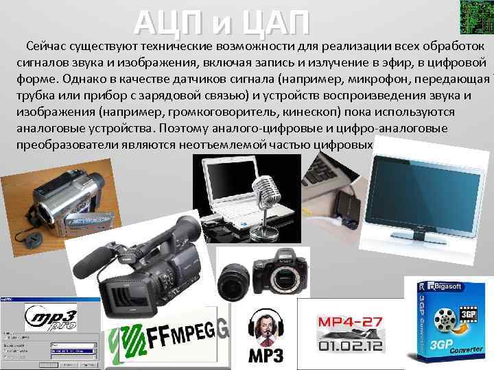 АЦП и ЦАП Сейчас существуют технические возможности для реализации всех обработок сигналов звука и