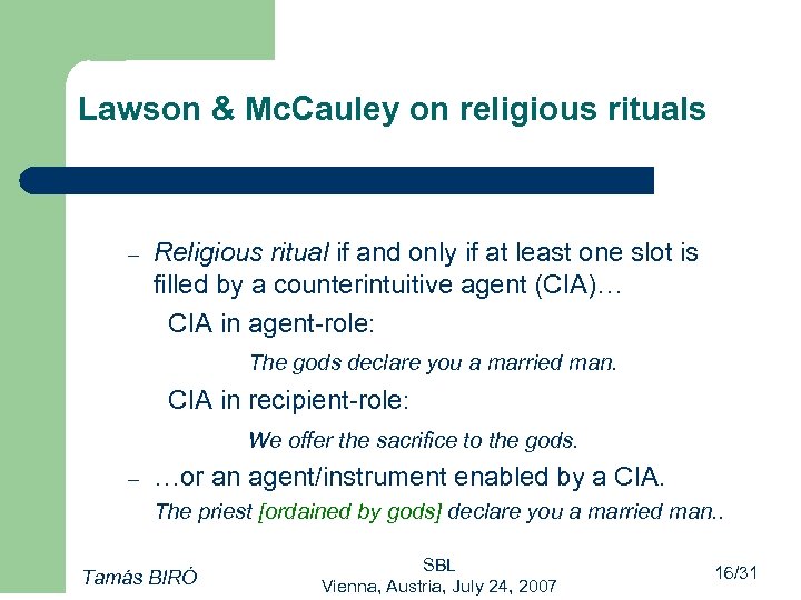 Lawson & Mc. Cauley on religious rituals – Religious ritual if and only if