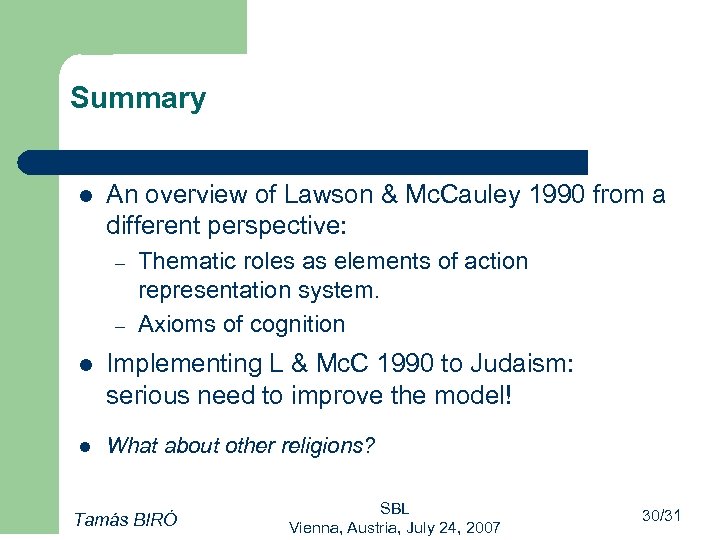 Summary l An overview of Lawson & Mc. Cauley 1990 from a different perspective: