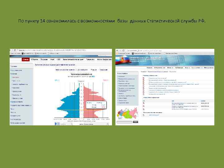 По пункту 14 ознакомилась с возможностями базы данных Статистической службы РФ. 