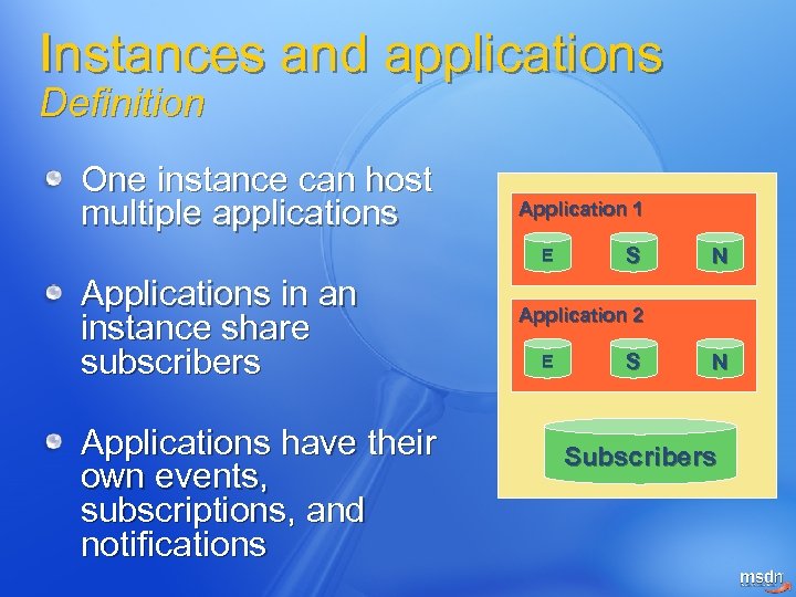 Instances and applications Definition One instance can host multiple applications Application 1 E Applications