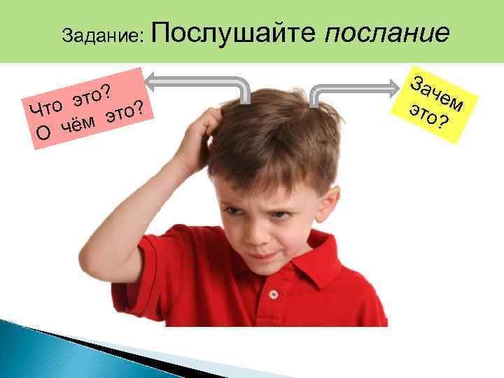 Задание: Послушайте это? ? Что это чём О послание За чем это ? 