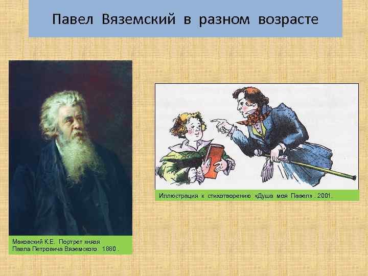 Павел Вяземский в разном возрасте Иллюстрация к стихотворению «Душа моя Павел» . 2001. Маковский