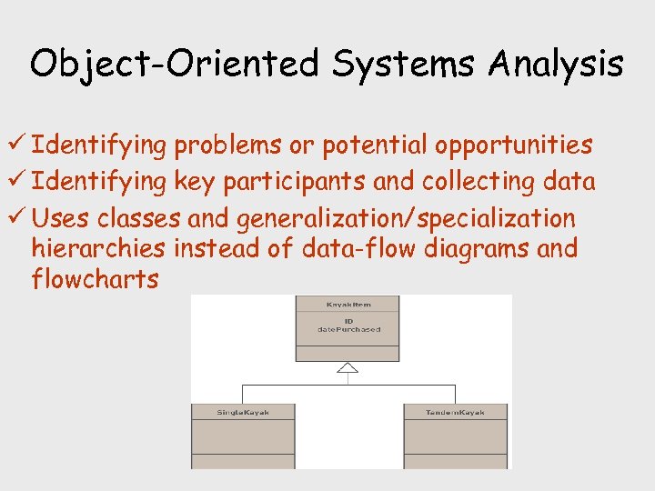 Object-Oriented Systems Analysis ü Identifying problems or potential opportunities ü Identifying key participants and