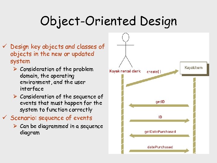 Object-Oriented Design ü Design key objects and classes of objects in the new or