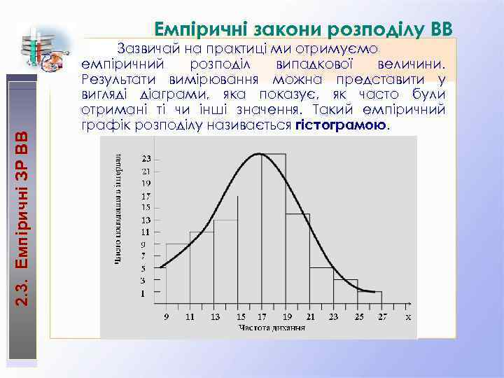 ВВ 2. 3. Емпіричні ЗР ВВ Емпіричні закони розподілу ВВ Зазвичай на практиці ми
