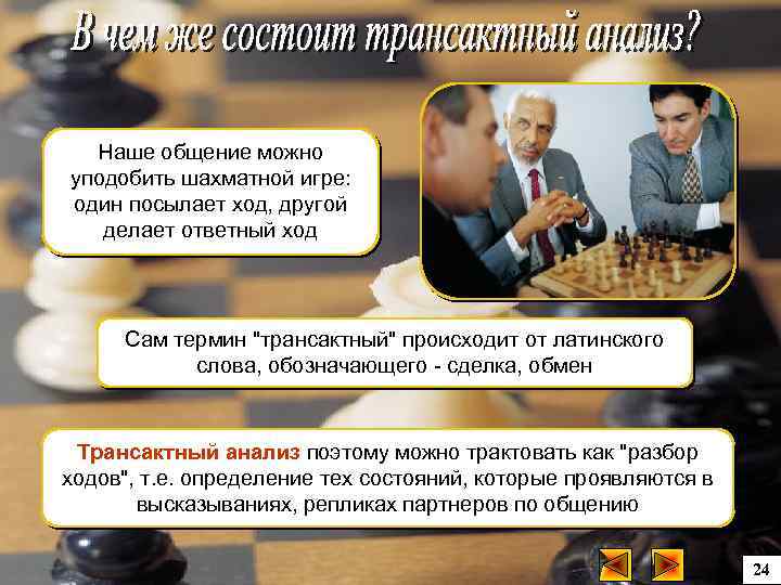 Наше общение можно уподобить шахматной игре: один посылает ход, другой делает ответный ход Сам