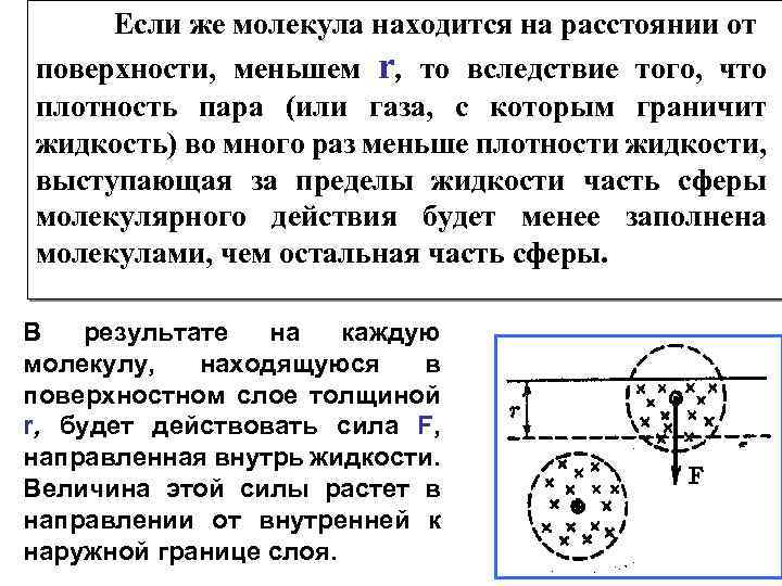 Если же молекула находится на расстоянии от поверхности, меньшем r, то вследствие того, что