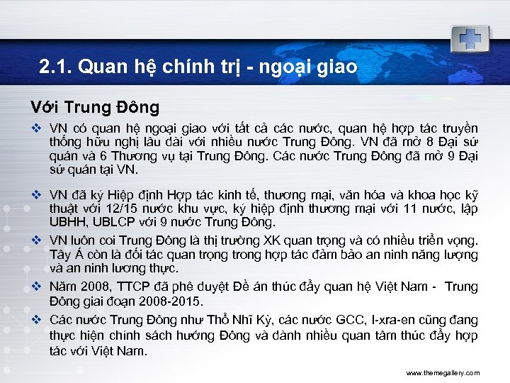 2. 1. Quan hệ chính trị - ngoại giao Với Trung Đông v VN
