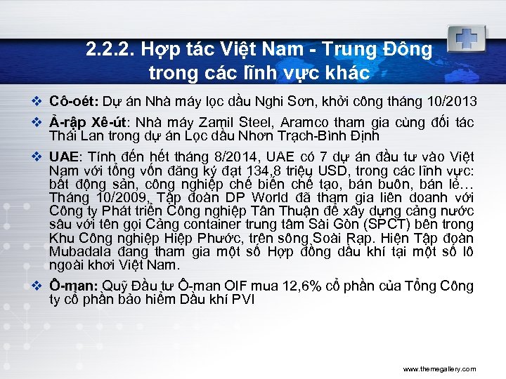 2. 2. 2. Hợp tác Việt Nam - Trung Đông trong các lĩnh vực