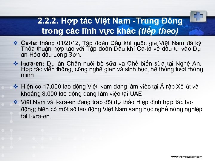 2. 2. 2. Hợp tác Việt Nam -Trung Đông trong các lĩnh vực khác