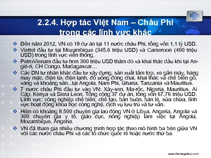 2. 2. 4. Hợp tác Việt Nam – Châu Phi trong các lĩnh vực