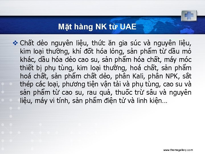 Mặt hàng NK từ UAE v Chất dẻo nguyên liệu, thức ăn gia súc
