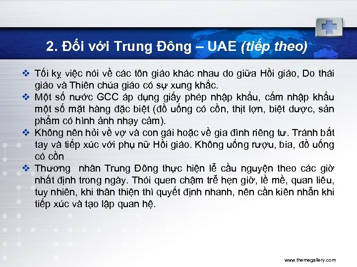2. Đối với Trung Đông – UAE (tiếp theo) v Tối kỵ việc nói