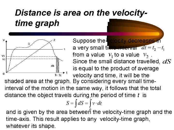 Distance is area on the velocitytime graph Suppose the velocity decreases in a very