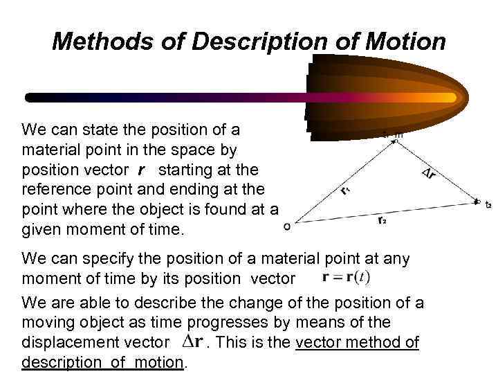 Methods of Description of Motion We can state the position of a material point