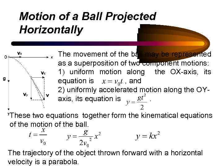 Motion of a Ball Projected Horizontally The movement of the ball may be represented