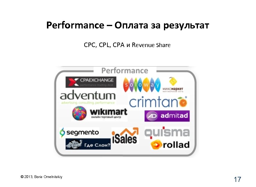 Performance – Оплата за результат CPC, CPL, CPA и Revenue Share © 2013, Boris