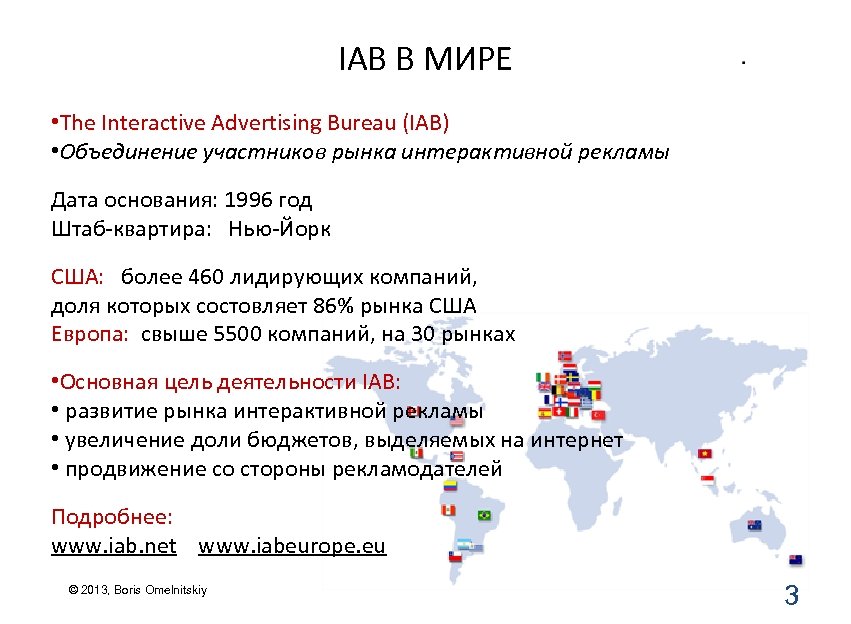 IAB В МИРЕ • The Interactive Advertising Bureau (IAB) • Объединение участников рынка интерактивной