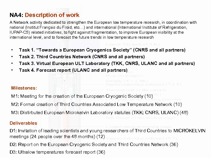 NA 4: Description of work A Network activity dedicated to strengthen the European low