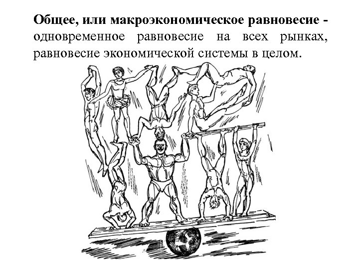 Общее, или макроэкономическое равновесие одновременное равновесие на всех рынках, равновесие экономической системы в целом.