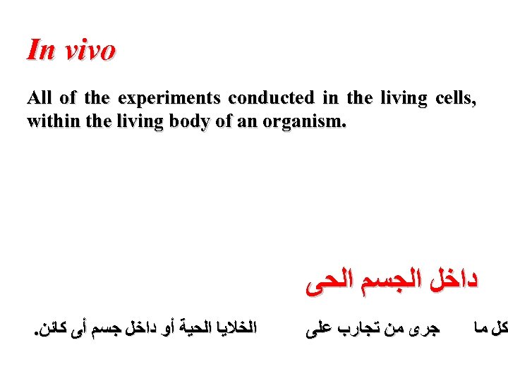 In vivo All of the experiments conducted in the living cells, within the living
