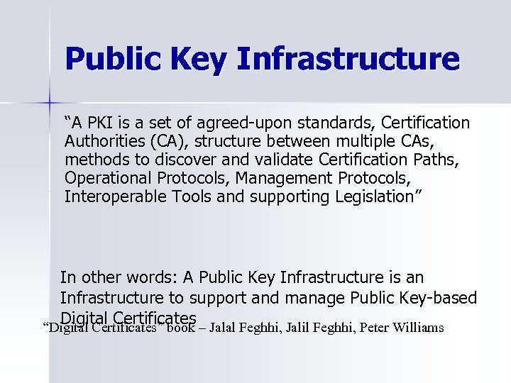 Public Key Infrastructure “A PKI is a set of agreed-upon standards, Certification Authorities (CA),