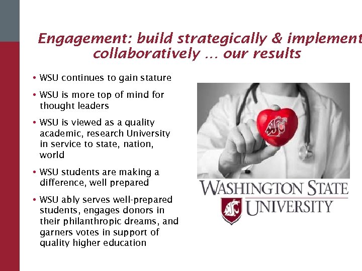 Engagement: build strategically & implement collaboratively … our results • WSU continues to gain