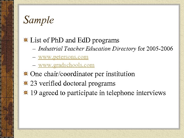 Sample List of Ph. D and Ed. D programs – Industrial Teacher Education Directory