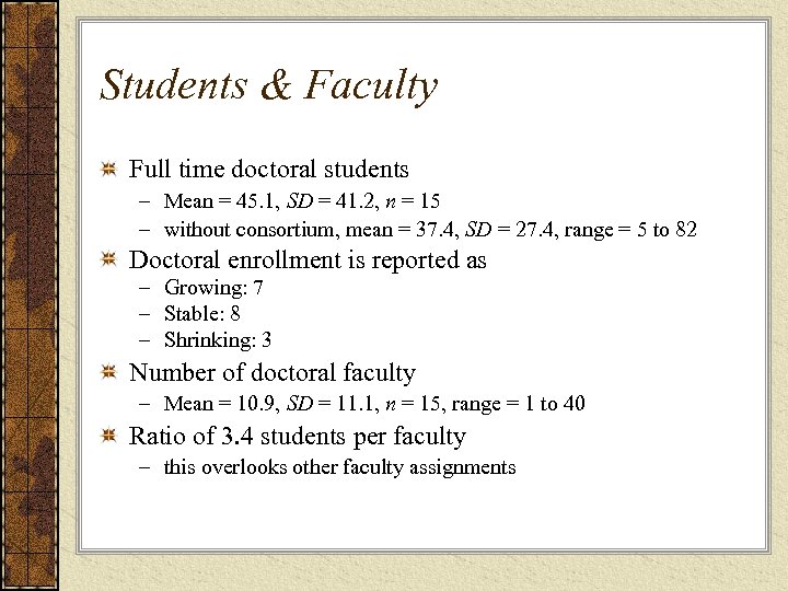 Students & Faculty Full time doctoral students – Mean = 45. 1, SD =
