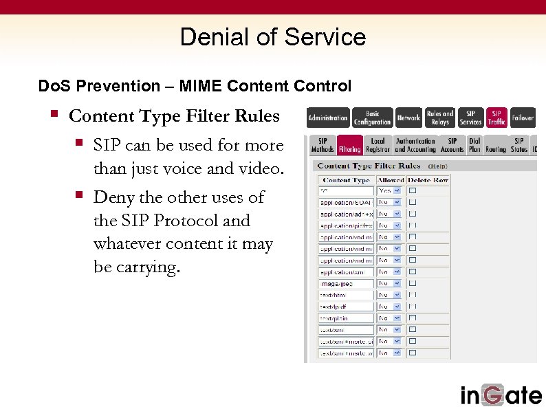 Denial of Service Do. S Prevention – MIME Content Control § Content Type Filter