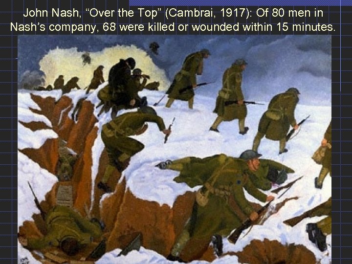 John Nash, “Over the Top” (Cambrai, 1917): Of 80 men in Nash’s company, 68