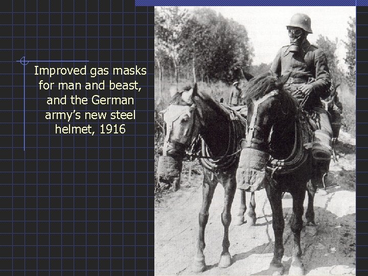 Improved gas masks for man and beast, and the German army’s new steel helmet,