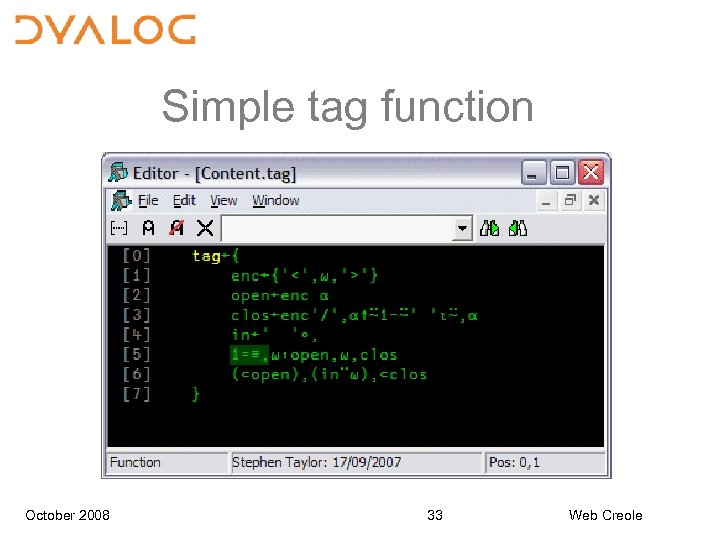 Simple tag function October 2008 33 Web Creole 