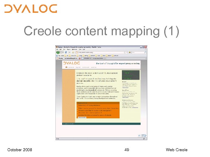 Creole content mapping (1) October 2008 49 Web Creole 