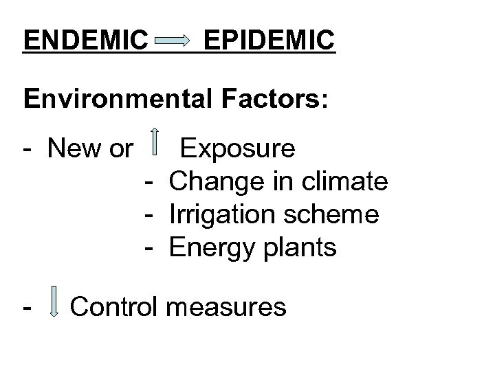 ENDEMIC EPIDEMIC Environmental Factors: - New or - Exposure - Change in climate -