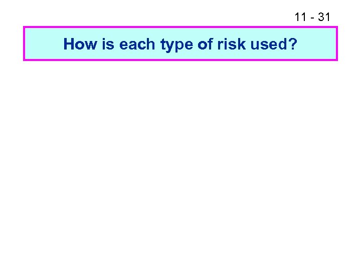 11 - 31 How is each type of risk used? 