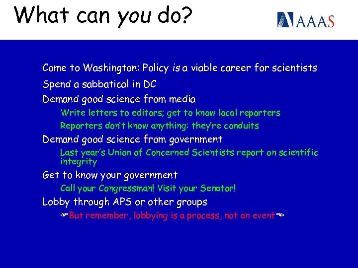 What can you do? Come to Washington: Policy is a viable career for scientists