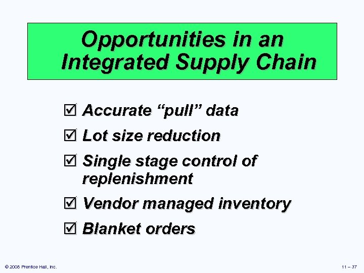 Opportunities in an Integrated Supply Chain þ Accurate “pull” data þ Lot size reduction