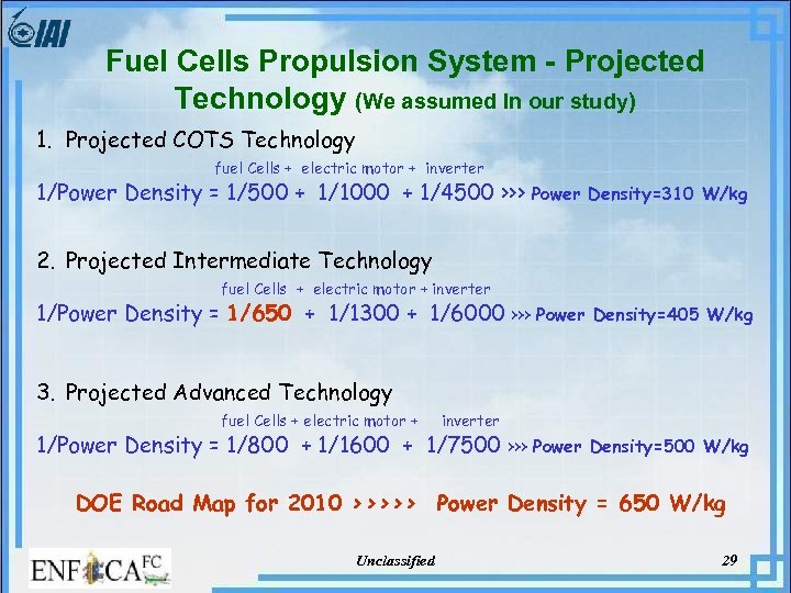 Fuel Cells Propulsion System - Projected Technology (We assumed In our study) 1. Projected