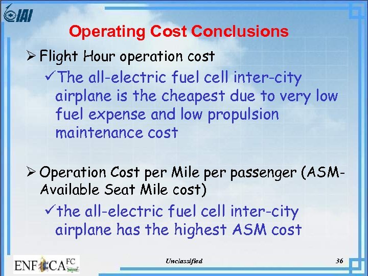 Operating Cost Conclusions Ø Flight Hour operation cost üThe all-electric fuel cell inter-city airplane