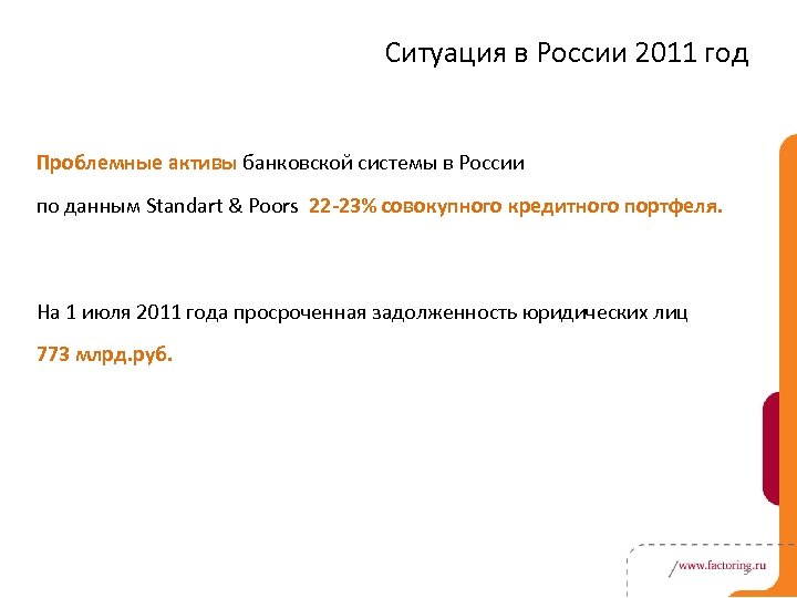 Ситуация в России 2011 год Проблемные активы банковской системы в России по данным Standart