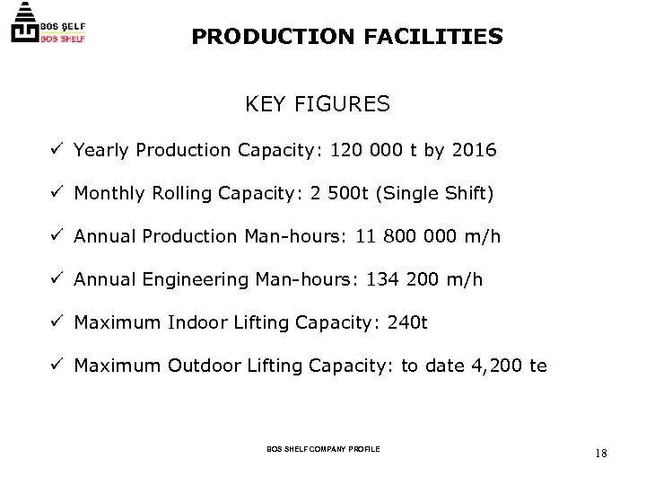 PRODUCTION FACILITIES KEY FIGURES ü Yearly Production Capacity: 120 000 t by 2016 ü