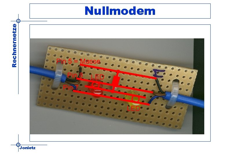 Rechnernetze Nullmodem Pin 5 = Masse Pin 8 LED Pin 7 LED Jonietz 