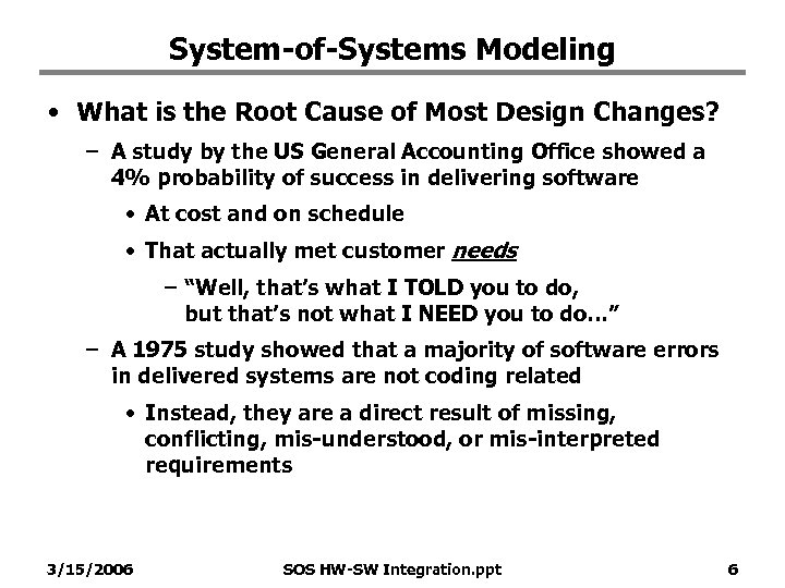 System-of-Systems Modeling • What is the Root Cause of Most Design Changes? – A