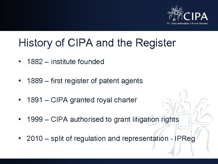 History of CIPA and the Register • 1882 – institute founded • 1889 –