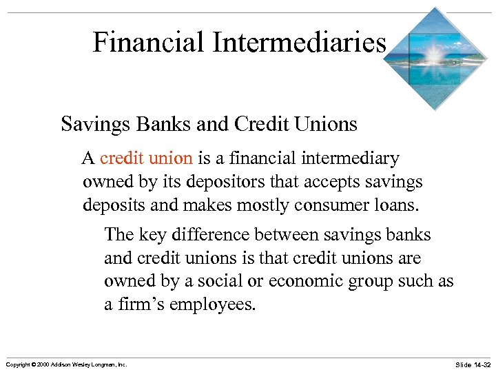 Financial Intermediaries Savings Banks and Credit Unions A credit union is a financial intermediary